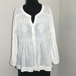 Sundance Cotton Embroidered Blouse Tab Sleeve Sz S